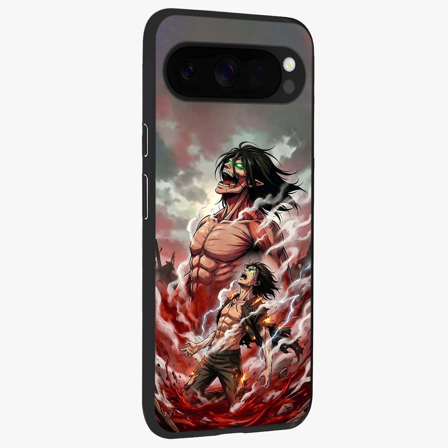 Titan Awakening Fury Glass Case upright view showcasing intense titan artwork with epic fantasy theme.