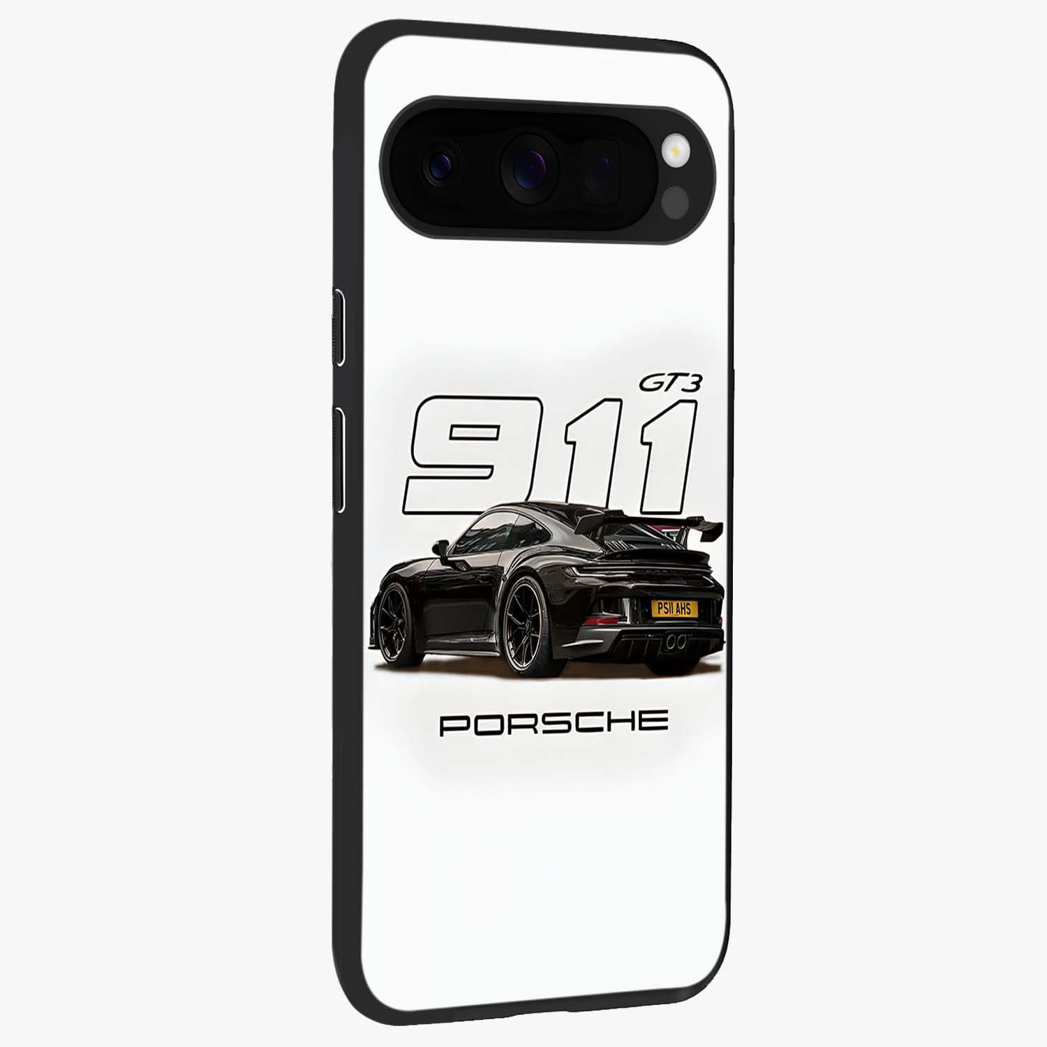 Turbo Legacy Icon Glass Case upright view showcasing bold racing inspired artwork with classic car theme.