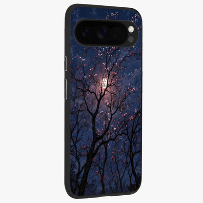 Twilight Sakura Serenade Glass Case upright view showcasing beautiful cherry blossom artwork with serene evening theme.