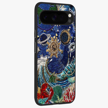 Universe Underwater Spark Glass Case upright view showcasing magical underwater galaxy artwork with vibrant cosmic theme.
