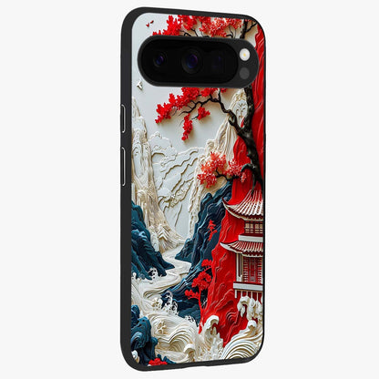 Whispers Of Sakura Waves Glass Case upright view showcasing delicate cherry blossom artwork with elegant nature theme.