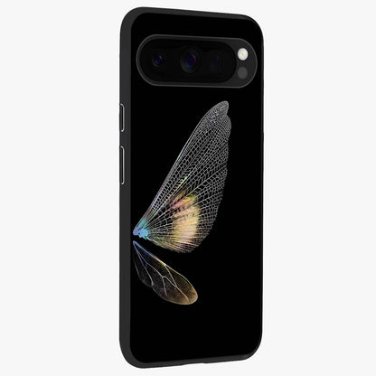 Whispers Of Wings Glass Case upright view showcasing elegant wing artwork with light airy theme.
