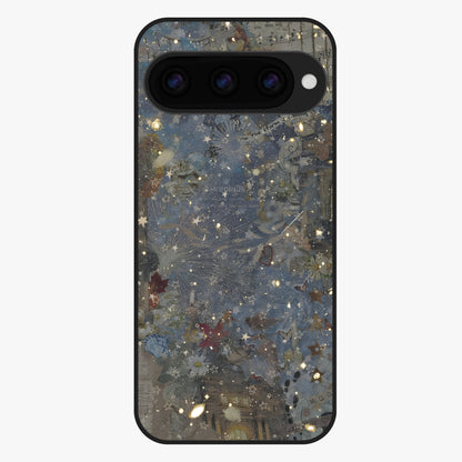 Aesthetic Astrolophia Glass Case showing flat back view with dreamy aesthetic design and glossy glass finish.
