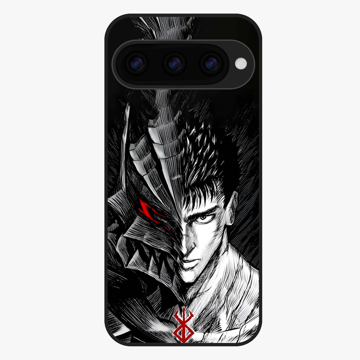 Berserker Blood Oath Glass Case showing flat back view with fierce warrior inspired artwork and glossy glass finish.