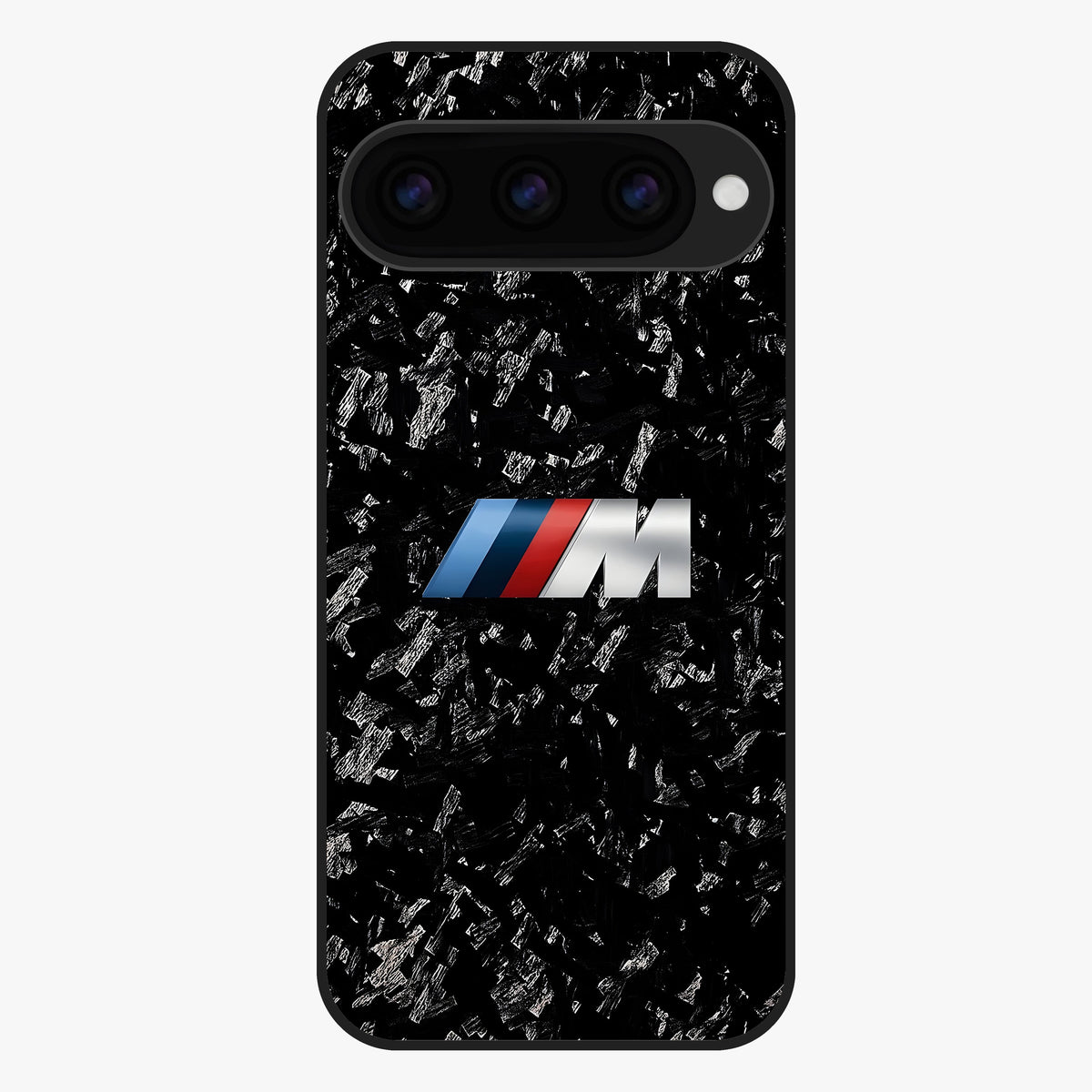 Carbon Speed Mark Glass Case showing flat back view with sporty carbon pattern artwork and glossy glass finish.