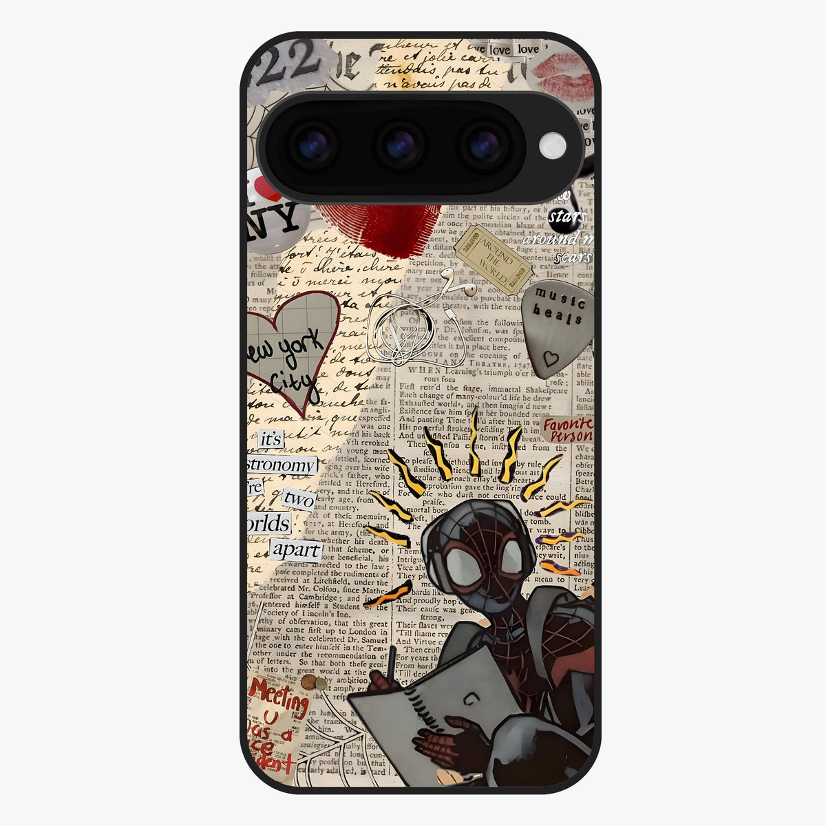 City Dream Sketch Glass Case showing flat back view with artistic city skyline sketch artwork and glossy glass finish.