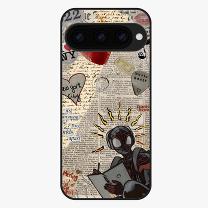 City Dream Sketch Glass Case showing flat back view with artistic city skyline sketch artwork and glossy glass finish.