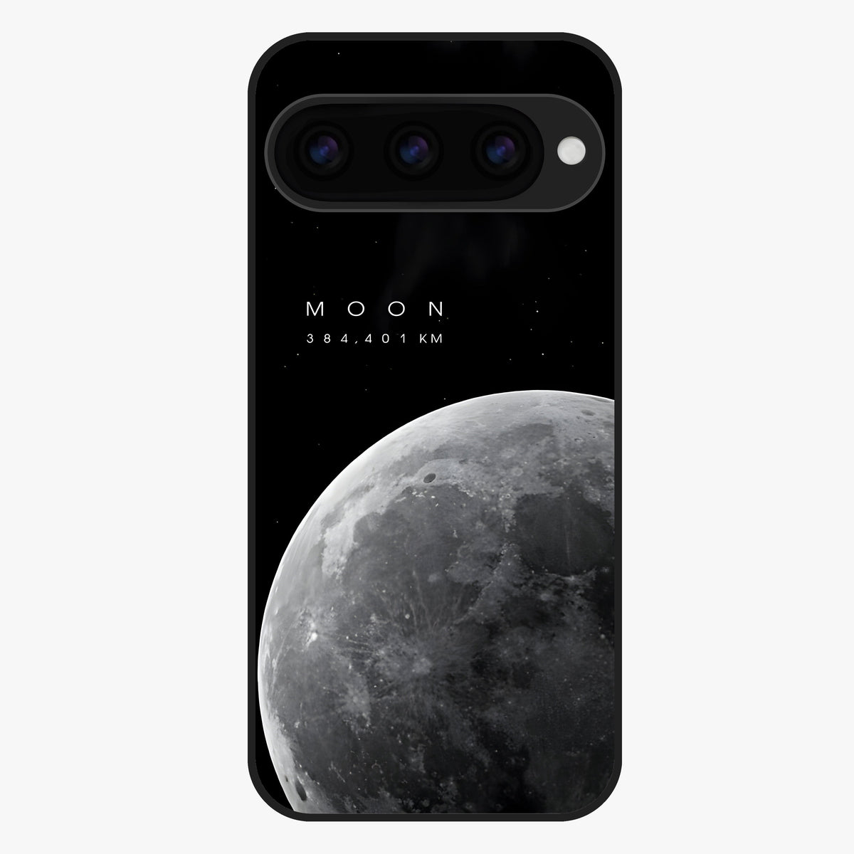 Cosmic Moon Glow Glass Case showing flat back view with glowing moon artwork and glossy glass finish.