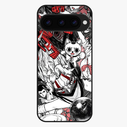 Crimson Chaos Panel Glass Case showing flat back view with bold crimson abstract artwork and glossy glass finish.
