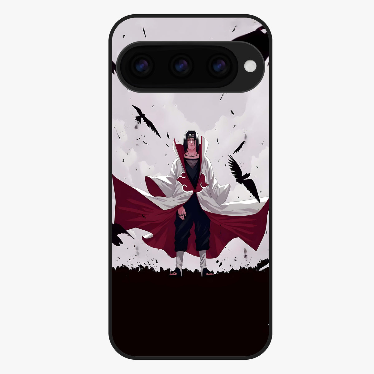 Crimson Crow Ascension Glass Case showing flat back view with mystical crow artwork and glossy glass finish.