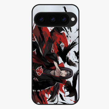 Crimson Crow Illusion Glass Case showing flat back view with artistic crow illusion artwork and glossy glass finish.