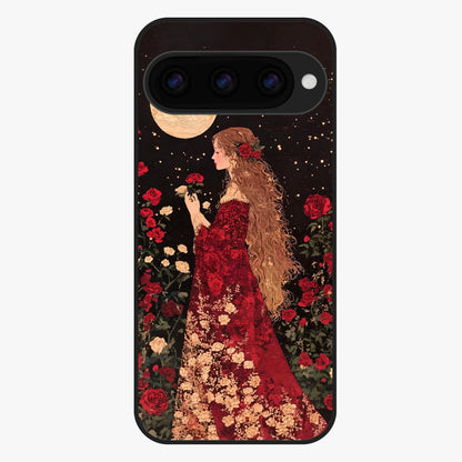 Crimson Dreams Glass Case showing flat back view with dreamy crimson artwork and glossy glass finish.