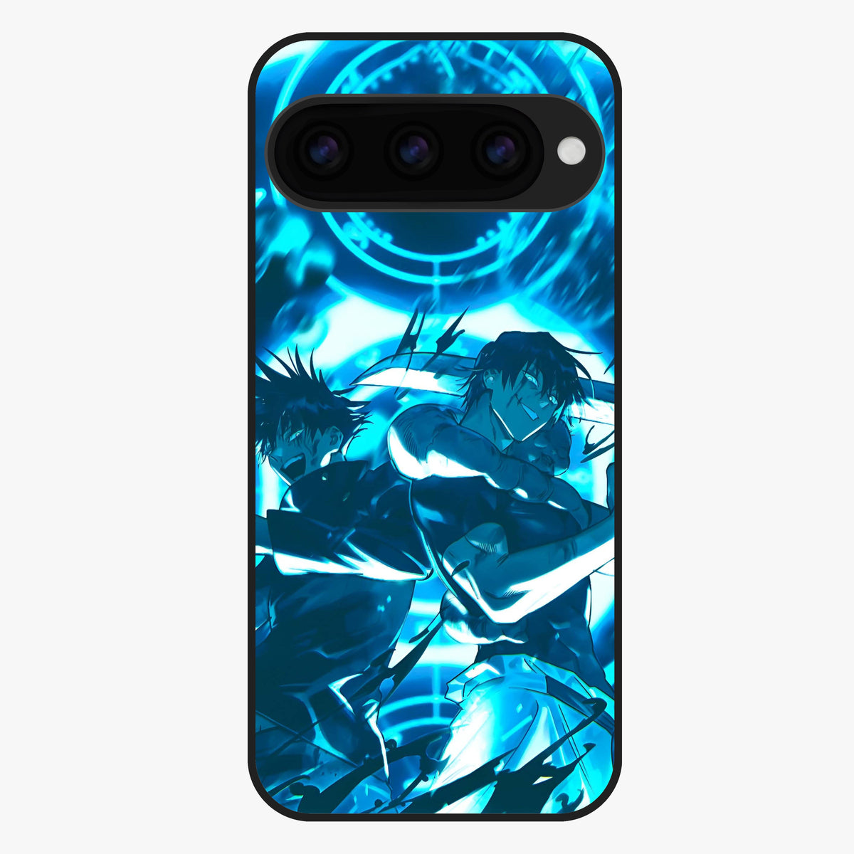 Cursed Energy Clash Glass Case showing flat back view with intense cursed energy artwork and glossy glass finish.