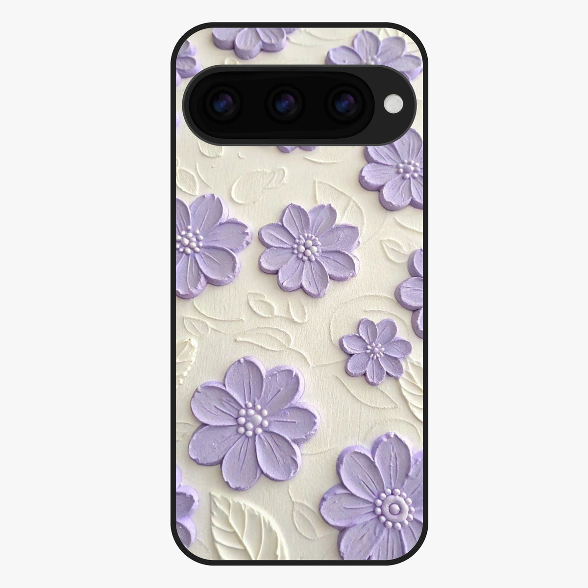 Floral Wall Art With Purple Flowers Glass Case showing flat back view with purple flower artwork and glossy glass finish.