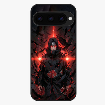Focused Blade Discipline Glass Case showing flat back view with warrior sword themed artwork and glossy glass finish.