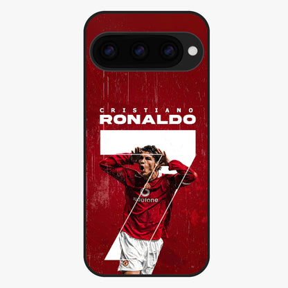 Goal Celebration Legacy Glass Case showing flat back view with football celebration inspired artwork and glossy glass finish.