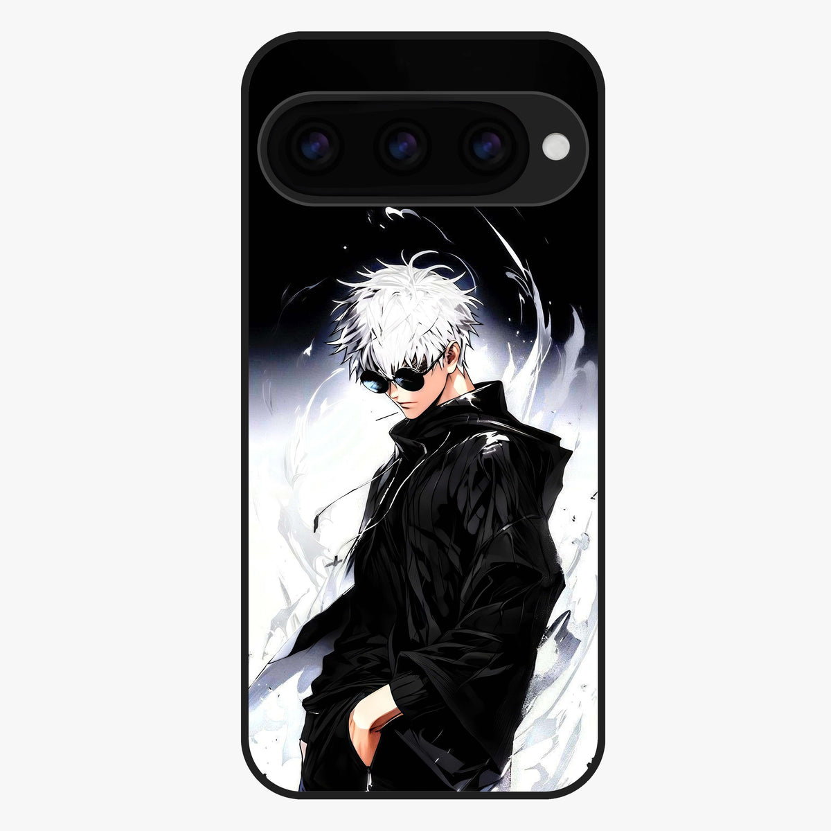 Limitless Shadow King Glass Case showing flat back view with powerful shadow warrior artwork and glossy glass finish.