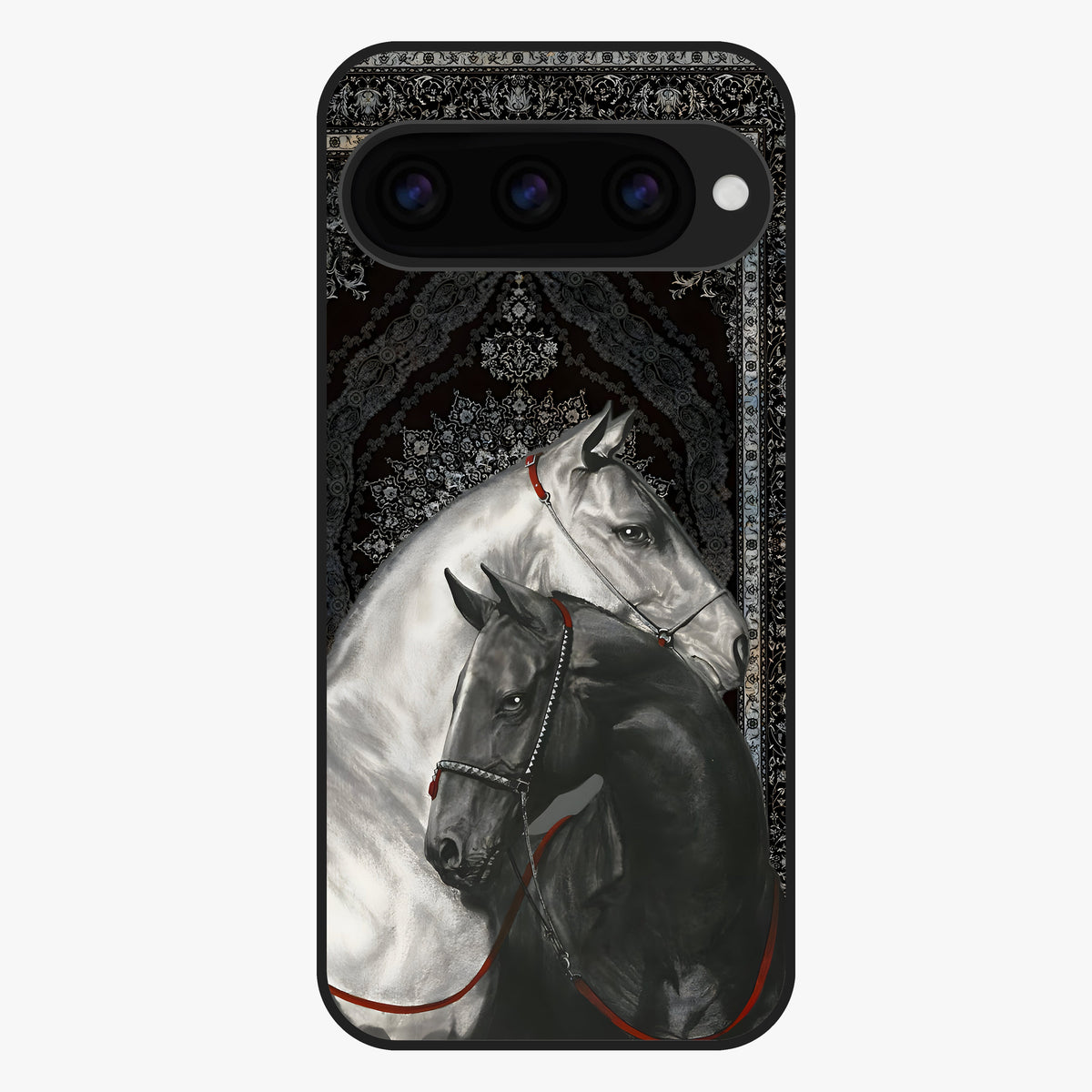 Majestic Ride Legacy Glass Case showing flat back view with powerful automotive inspired artwork and glossy glass finish.