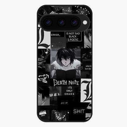 Midnight Chaos Mind Glass Case showing flat back view with abstract dark themed artwork and glossy glass finish.
