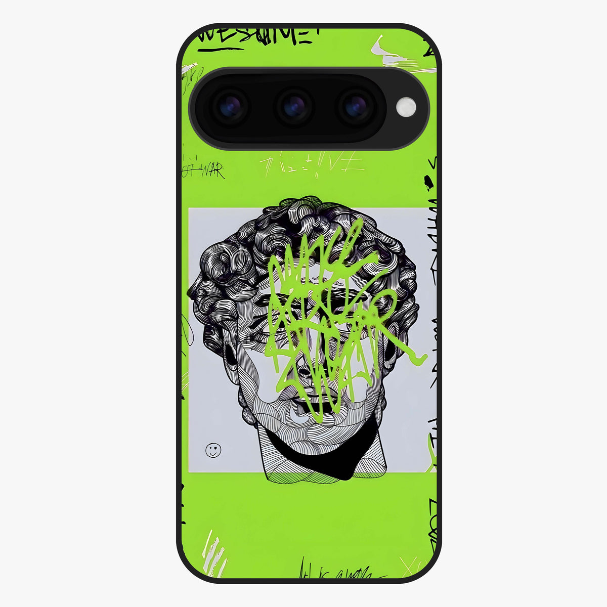 Neo Graffiti Rebellion Glass Case showing flat back view with vibrant graffiti artwork and glossy glass finish.