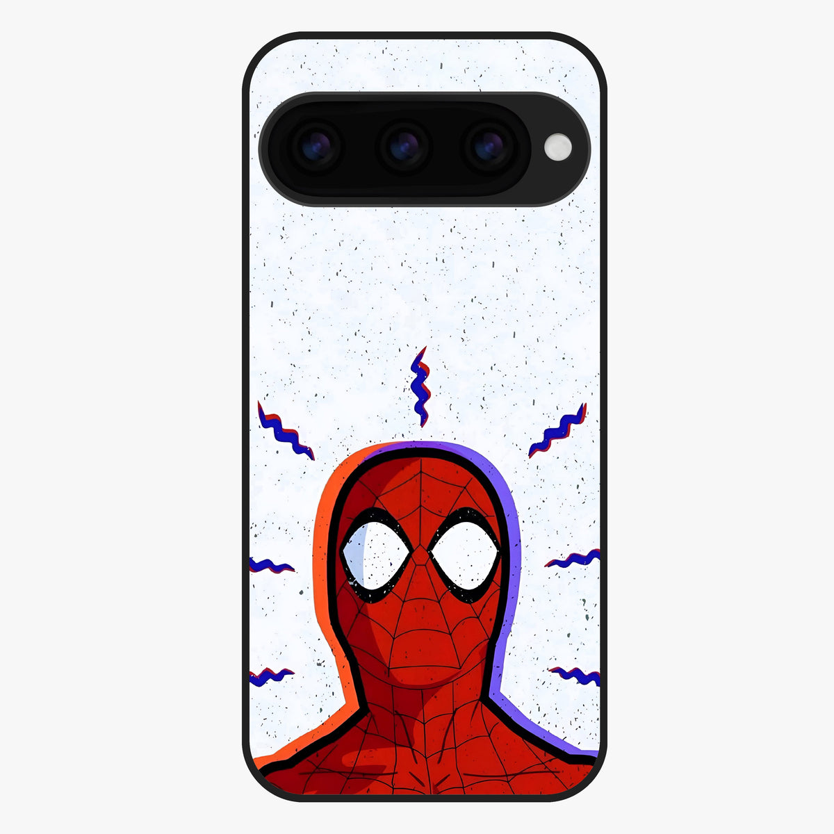 Omg Spiderman Glass Case showing flat back view with bold superhero inspired artwork and glossy glass finish.