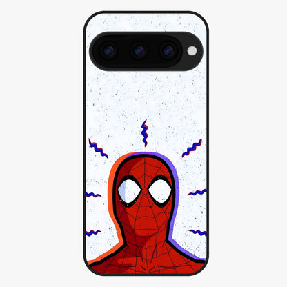 Omg Spiderman Glass Case showing flat back view with bold superhero inspired artwork and glossy glass finish.
