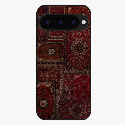 Persian Velvet Tale Glass Case showing flat back view with luxurious Persian velvet pattern artwork and glossy glass finish.
