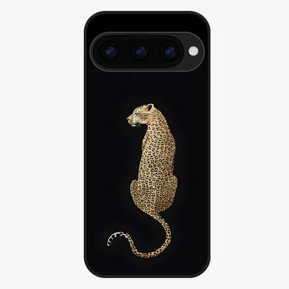 Regal Leopard Glass Case showing flat back view with bold leopard artwork and glossy glass finish.