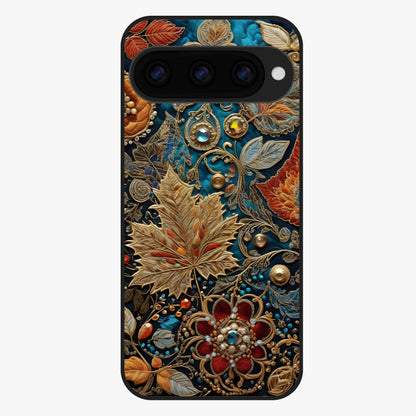 Royal Jewel Garden Glass Case showing flat back view with decorative floral garden artwork and glossy glass finish.