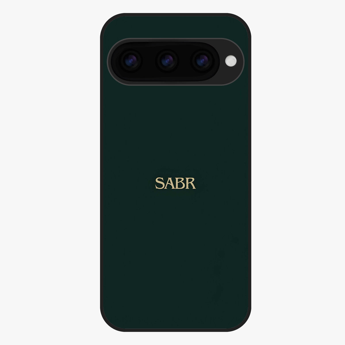 Sabr Minimal Patience Glass Case showing flat back view with minimalist typography artwork and glossy glass finish.