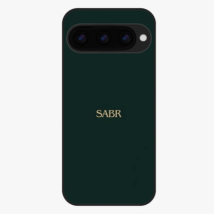 Sabr Minimal Patience Glass Case showing flat back view with minimalist typography artwork and glossy glass finish.
