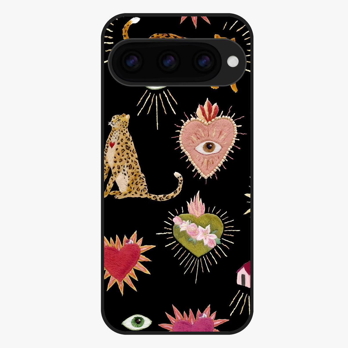 Sacred Jungle Heart Glass Case showing flat back view with jungle inspired heart artwork and glossy glass finish.