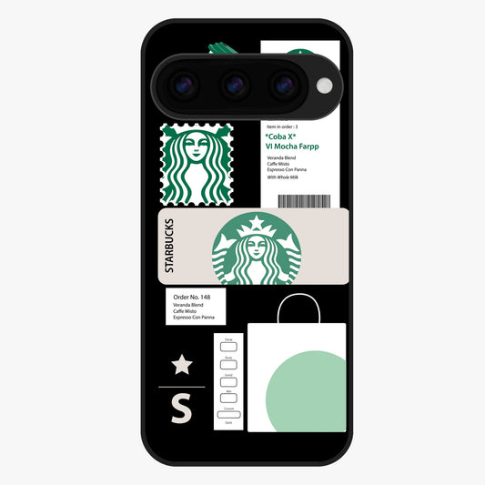 Starbucks Mocha Glass Case showing flat back view with coffee inspired artwork and glossy glass finish.