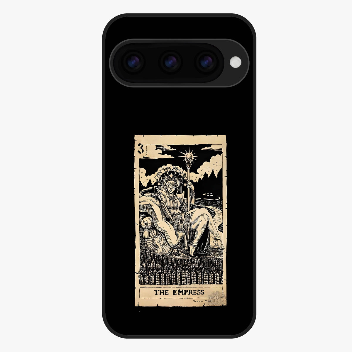 The Empress Glass Case showing flat back view with regal feminine artwork and glossy glass finish.