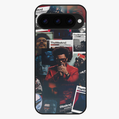 The Weeknd Glass Case showing flat back view with music inspired artistic portrait artwork and glossy glass finish.