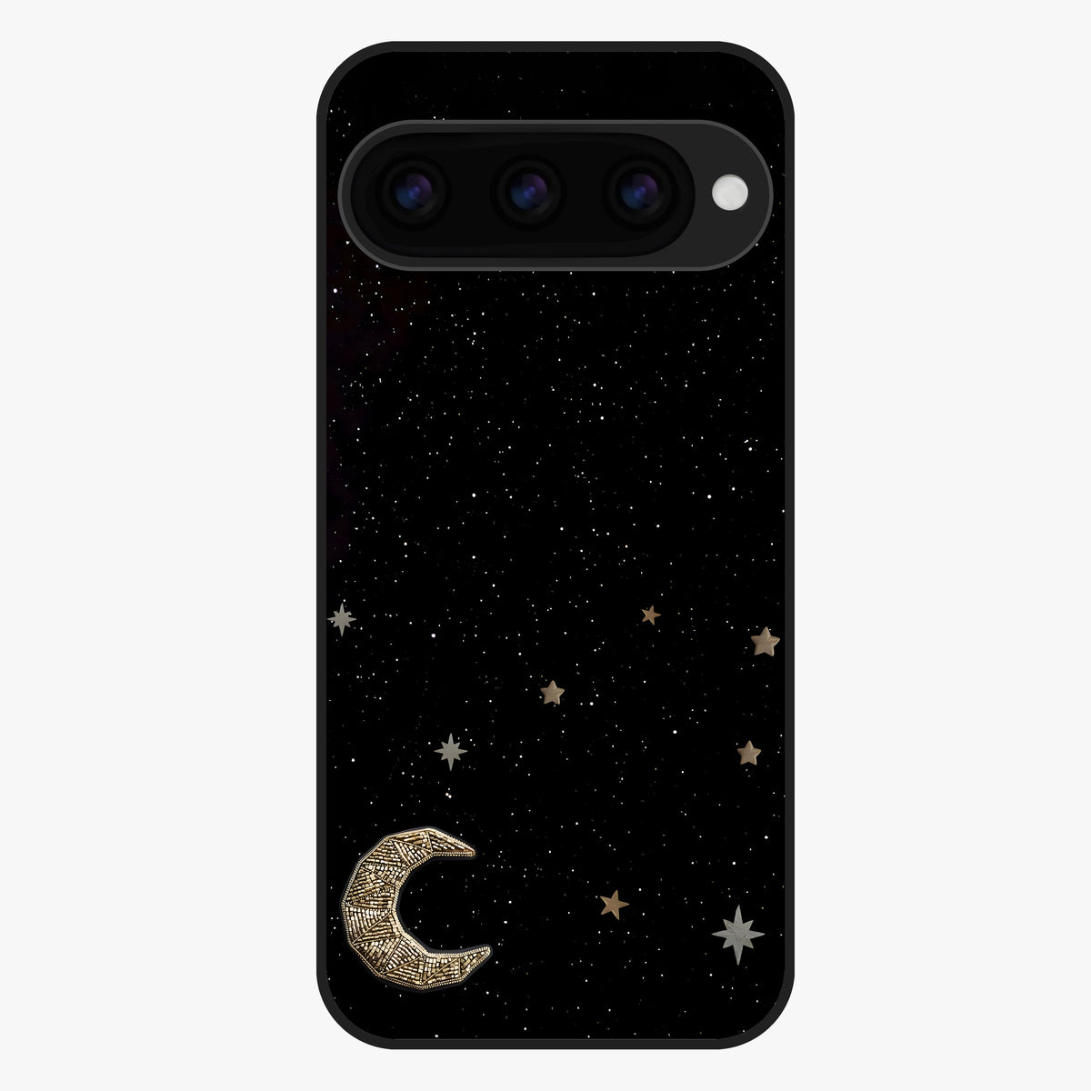 Twinkle Star With Half Moon Glass Case showing flat back view with star and half moon artwork and glossy glass finish.
