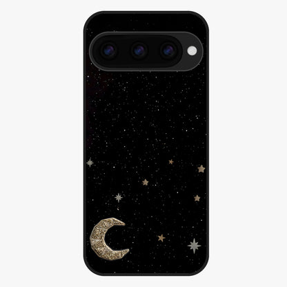 Twinkle Star With Half Moon Glass Case showing flat back view with star and half moon artwork and glossy glass finish.