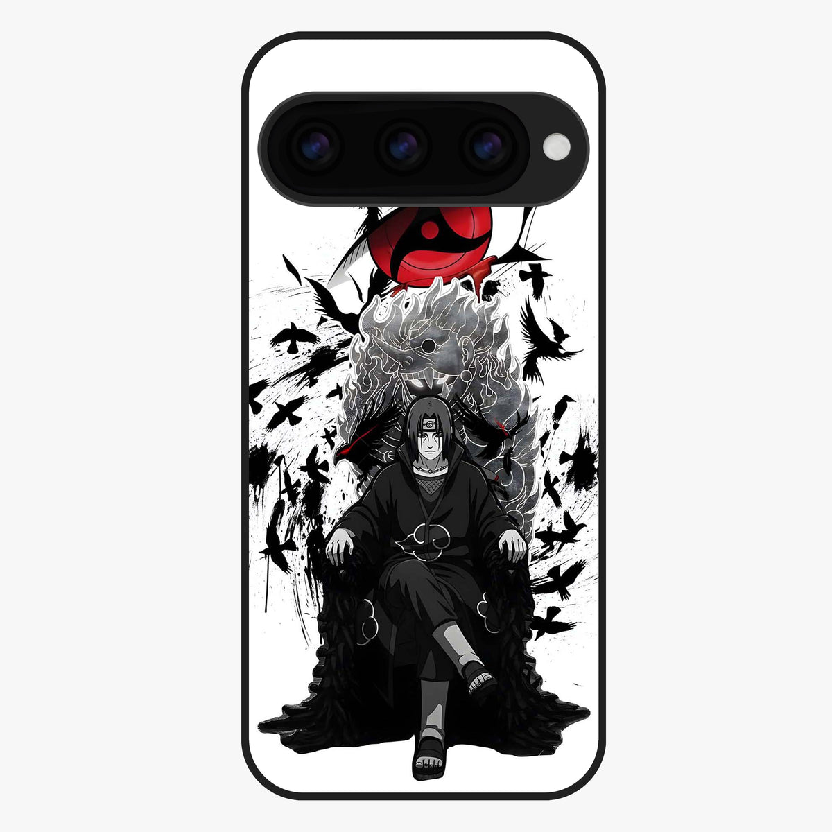 Uchiha Shadow Throne Glass Case showing flat back view with cosmic underwater themed artwork and glossy glass finish.