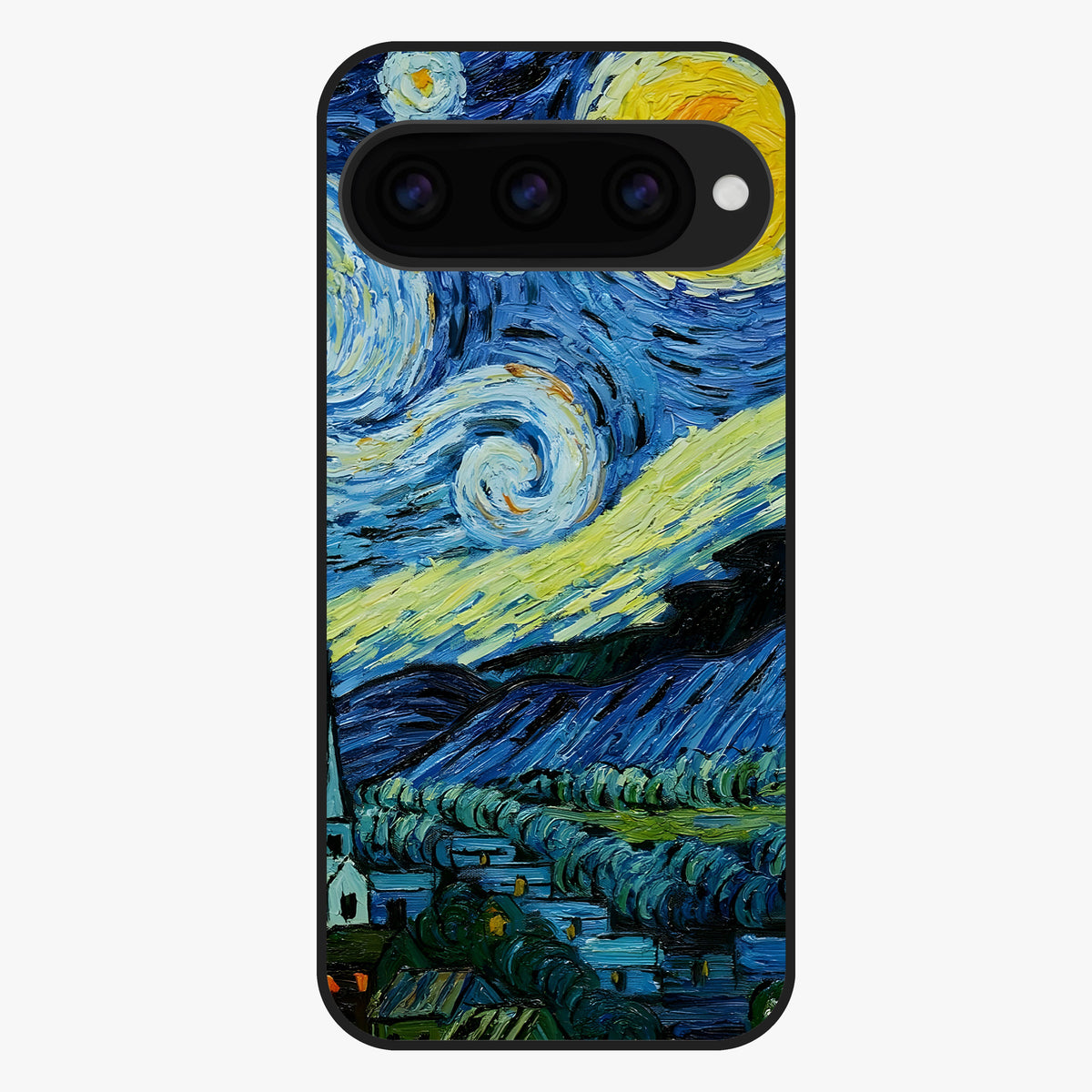 Van Gogh Art Glass Case showing flat back view with classic painterly artwork inspired by Van Gogh style and glossy glass finish.