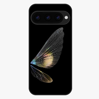 Whispers Of Wings Glass Case showing flat back view with graceful wing inspired artwork and glossy glass finish.