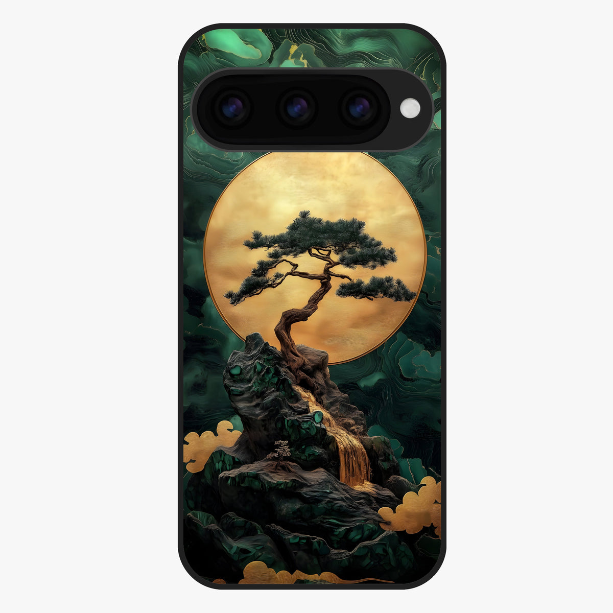 Zen Moon Rise Glass Case showing flat back view with calm moonrise artwork and glossy glass finish.