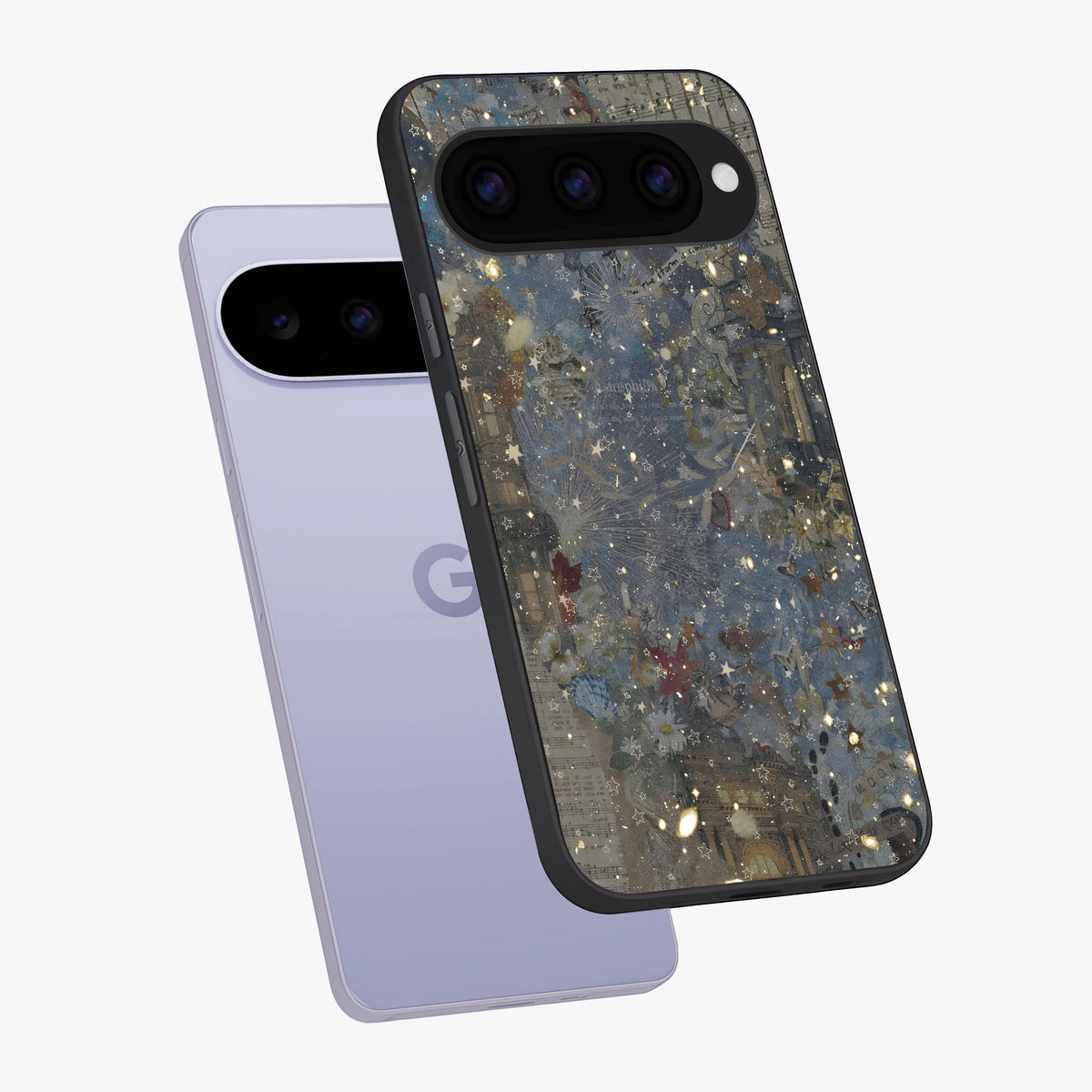 Aesthetic Astrolophia Glass Case displayed in angled mockup highlighting artistic aesthetic elements and smooth glass surface.