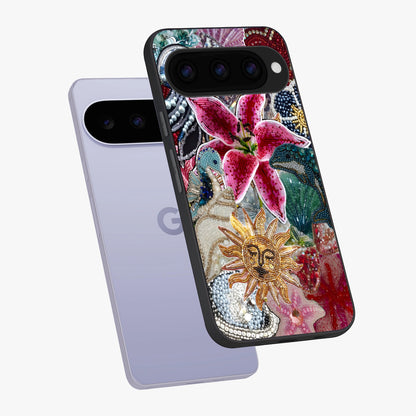 Beaded Garden Fantasy Glass Case displayed in angled mockup highlighting fantasy inspired floral bead pattern.