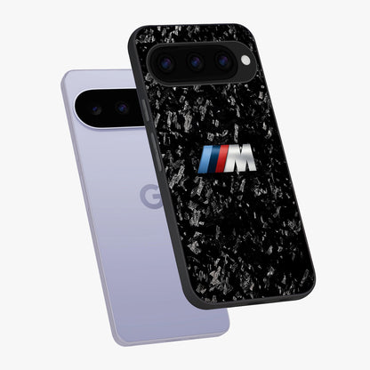 Carbon Speed Mark Glass Case displayed in angled mockup highlighting racing inspired carbon design and sleek aesthetic style.