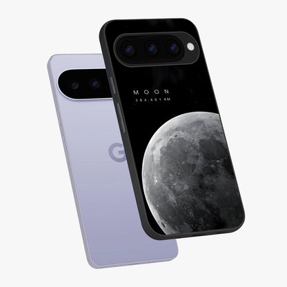 Cosmic Moon Glow Glass Case displayed in angled mockup highlighting celestial moon design with cosmic aesthetic theme.