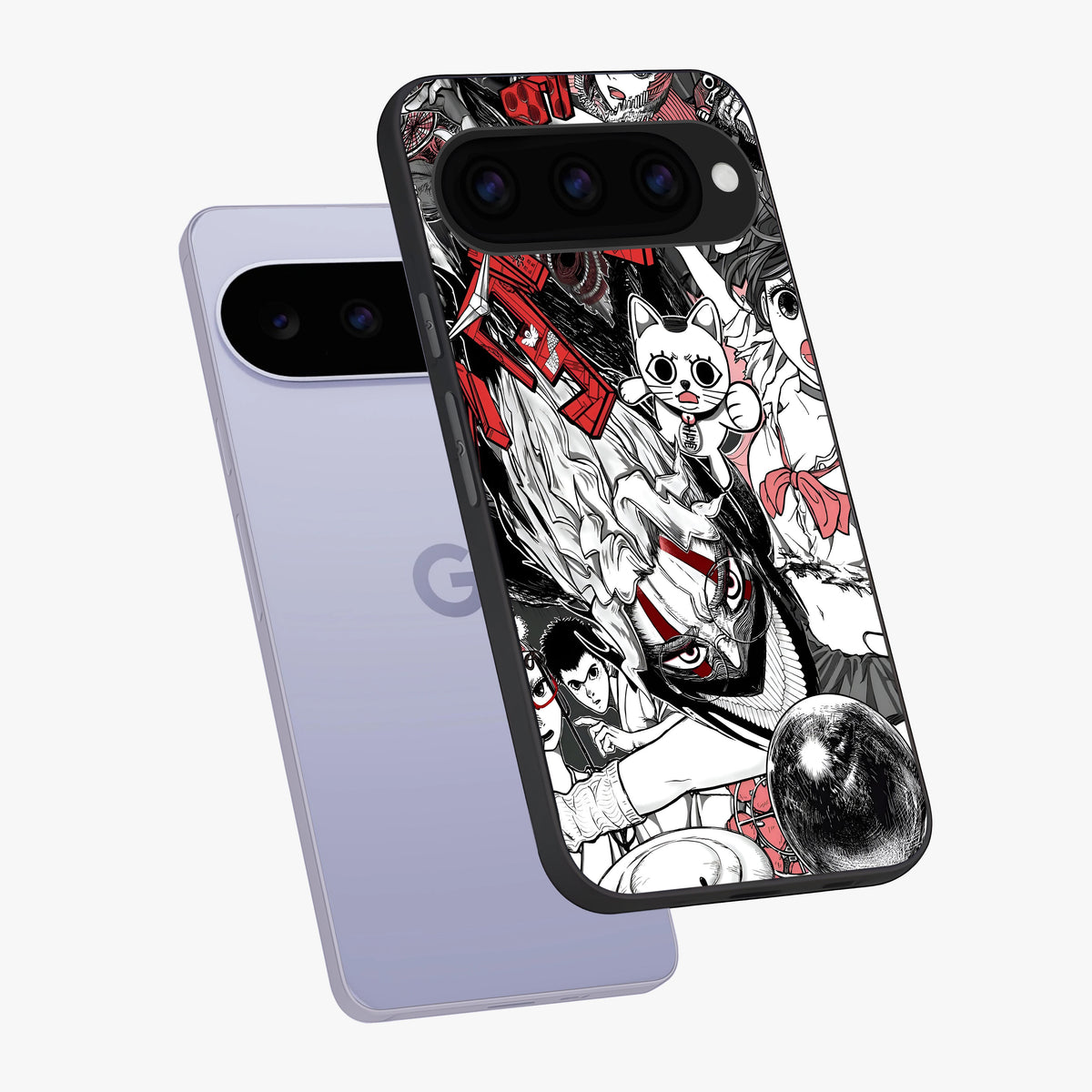 Crimson Chaos Panel Glass Case displayed in angled mockup highlighting chaotic panel style design with modern graphic theme.