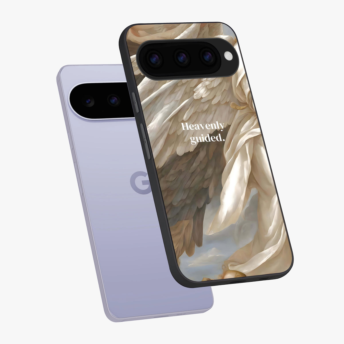 Divine Winged Grace Glass Case displayed in angled mockup highlighting graceful wing design with divine aesthetic style.