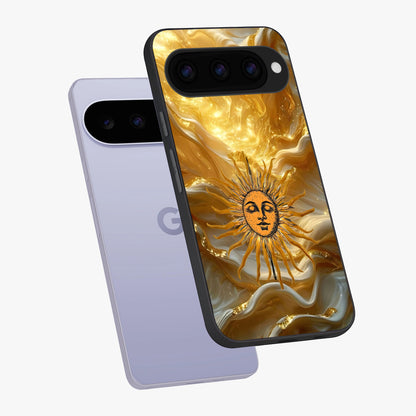 Eternal Golden Glow Glass Case displayed in angled mockup highlighting glowing golden aesthetic design with elegant style.