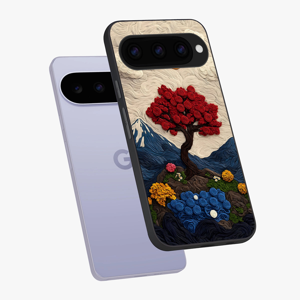 Eternal Nature Tapestry Glass Case displayed in angled mockup highlighting detailed botanical pattern with artistic aesthetic.