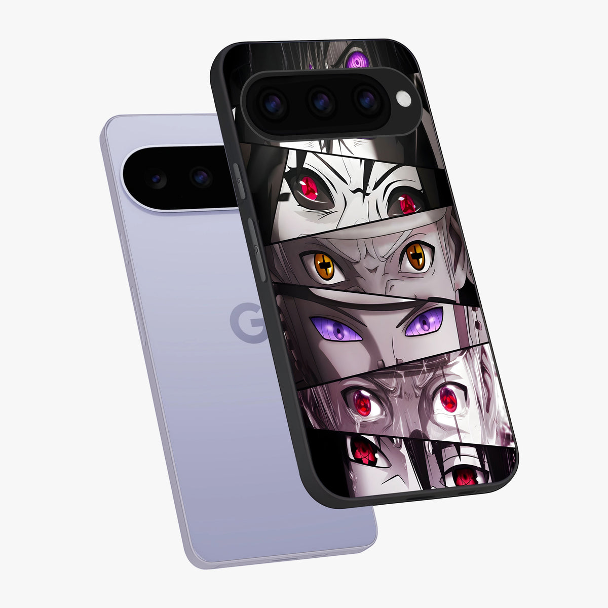 Eyes of Destiny Glass Case displayed in angled mockup highlighting bold eye illustration with mystical aesthetic style.